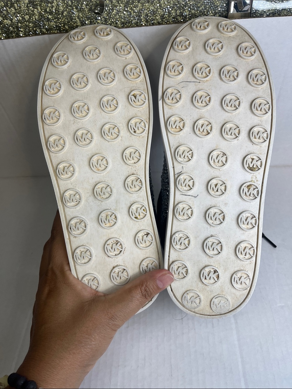 Michael Kors Black and Silver Crystal-Embellished Platform Sneakers - Picture 9 of 13